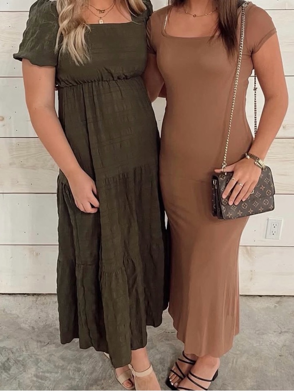 SHEIN Olive Green Tiered Maxi Dress